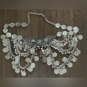 Silver with red accent body chain